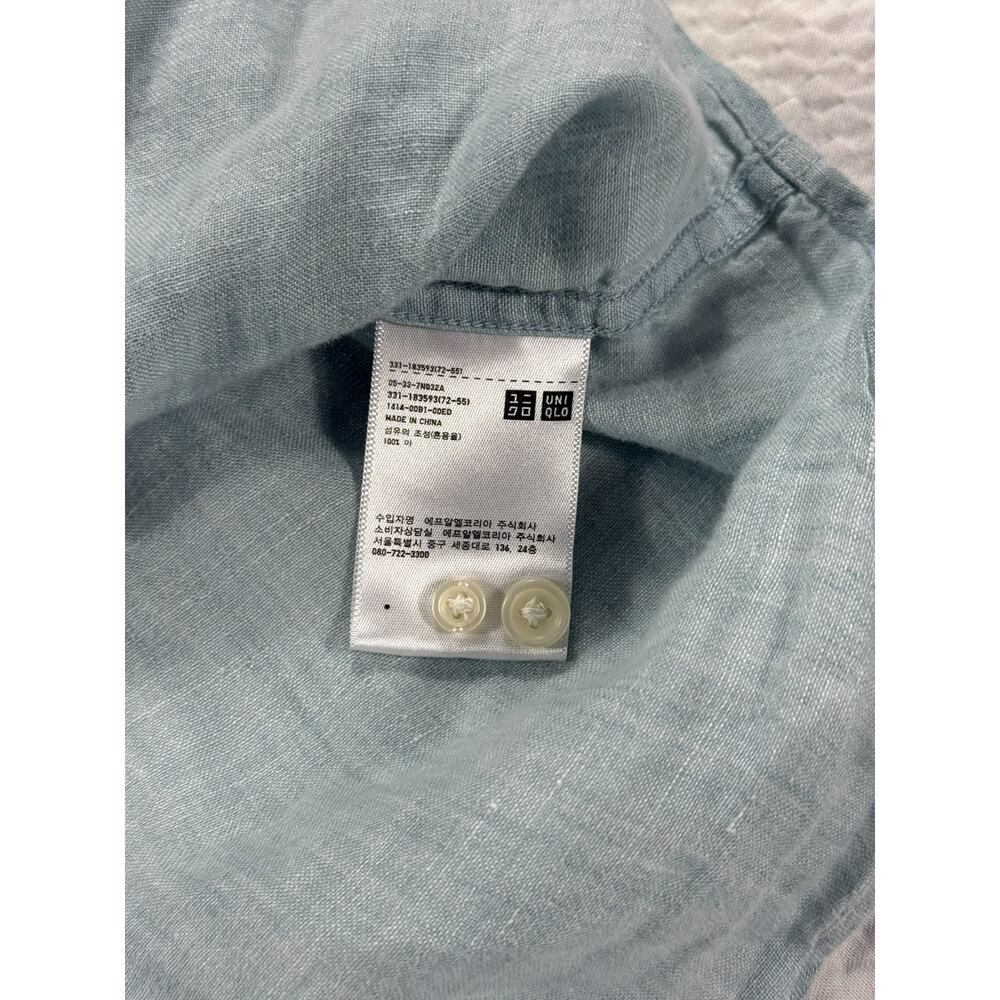 UNIQLO Shirt Womens Large Blue Linen Button Up Long Sleeve Casual Beach - Picture 5 of 9
